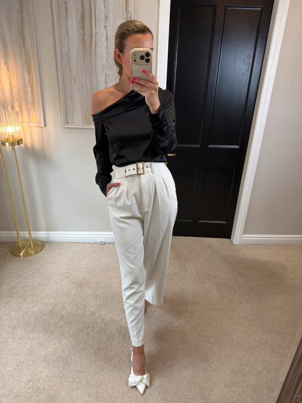 River Island Black Satin Off The Shoulder Blouse 8