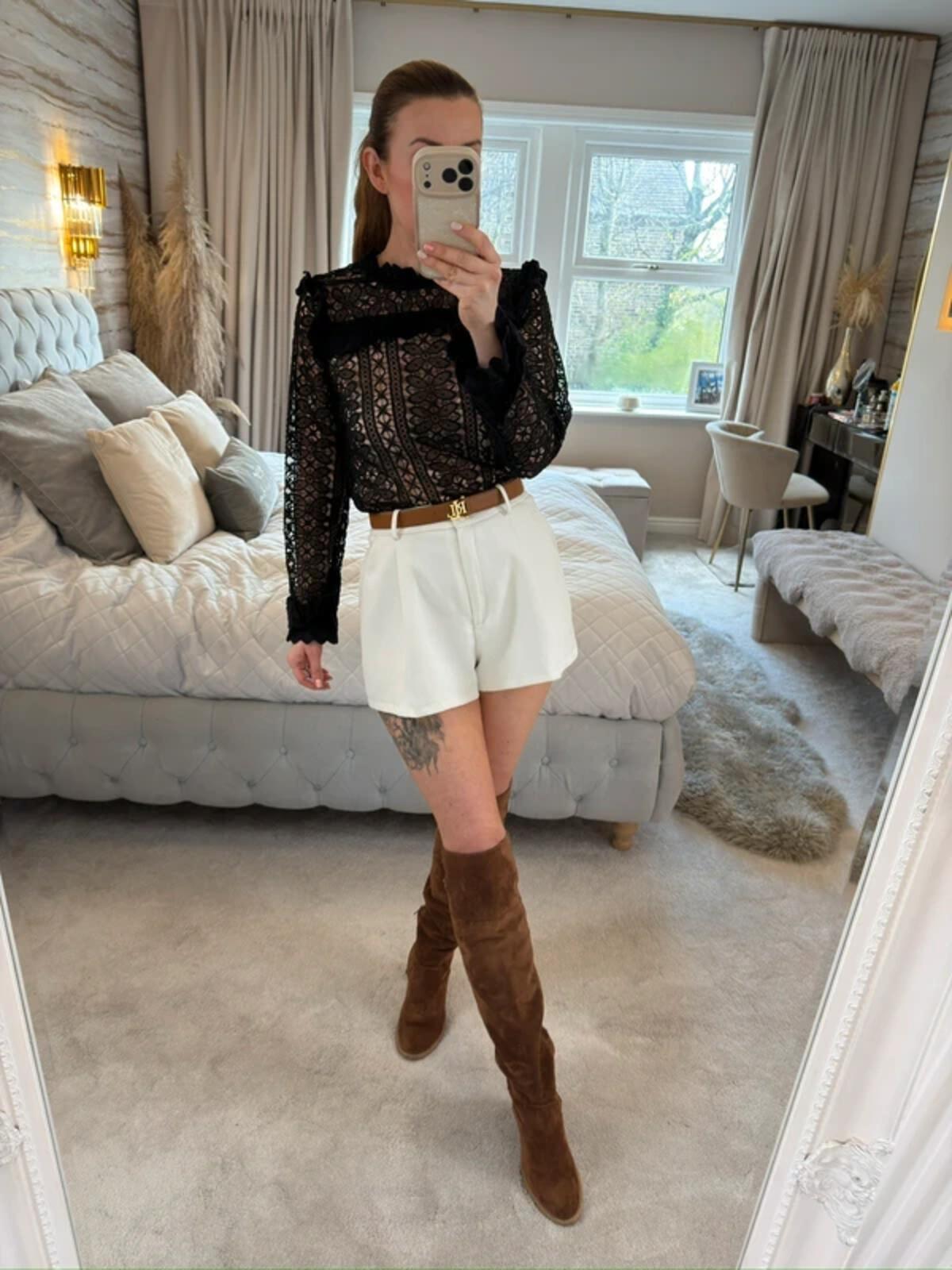 Monsoon Black Sheer Lace Boho Frill Blouse 10