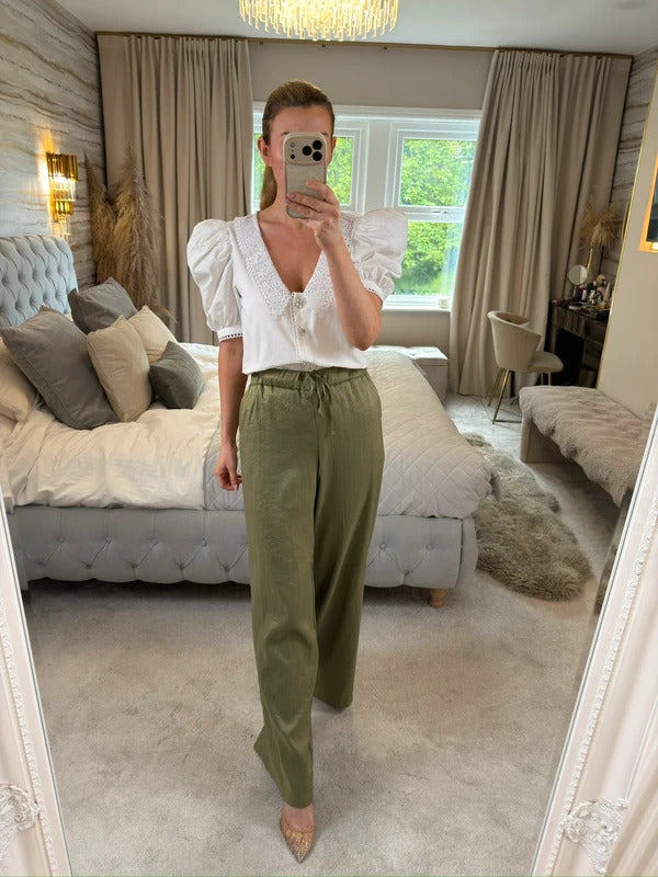 Zara Metallic Green Wide Leg Trouser Small