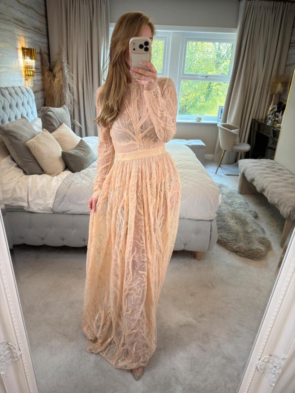 House of CB Lucya Nude Sheer Evening Dress XS