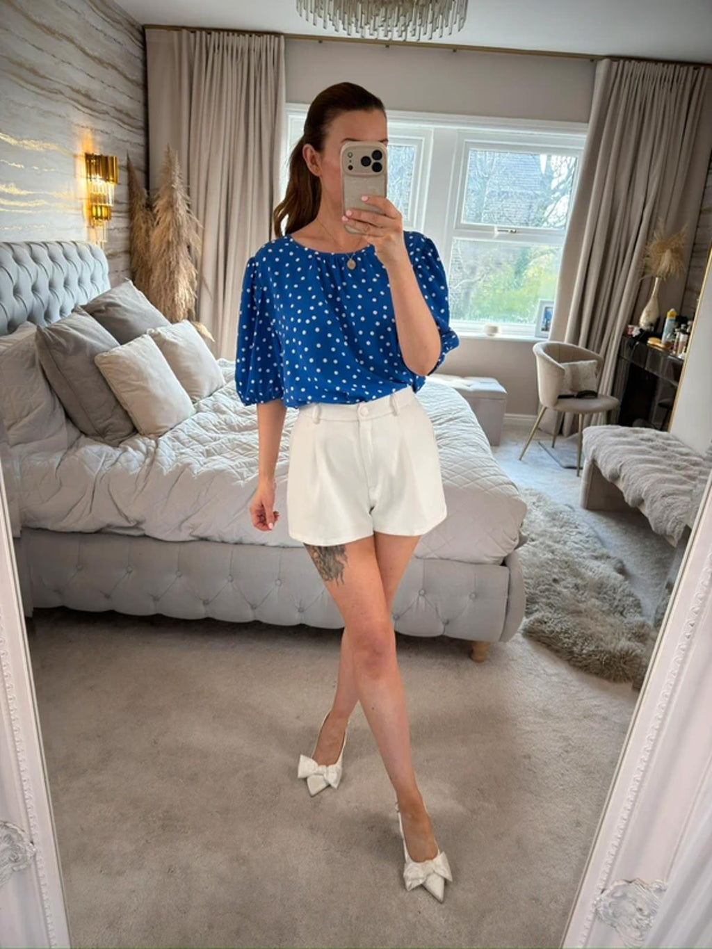 M&S Blue & White Polka Dot Blouse 18