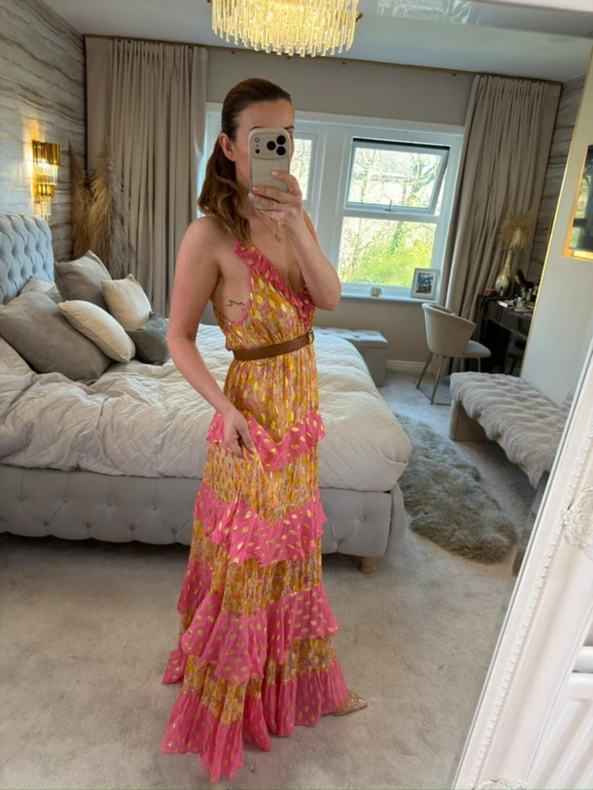 Miss June Pink & Gold Bohemian Maxi Dress One Size
