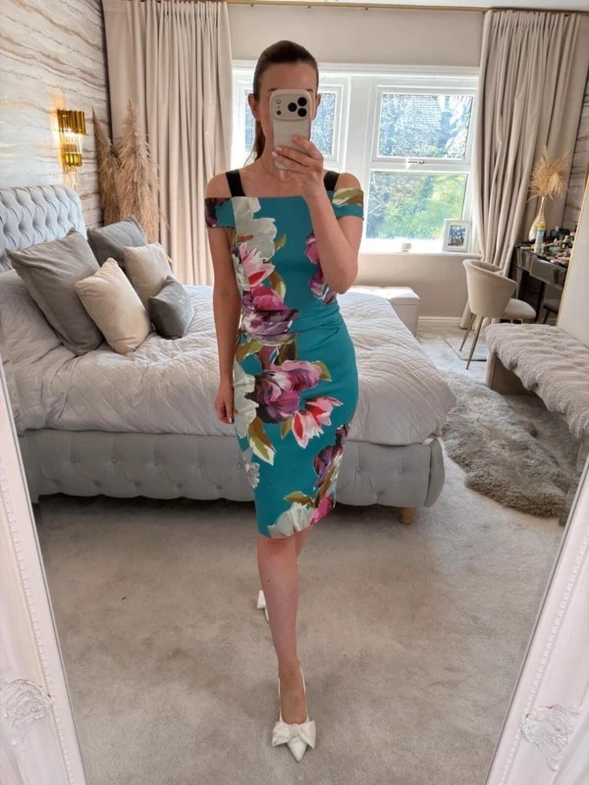 Karen Millen Teal Floral Dress 10