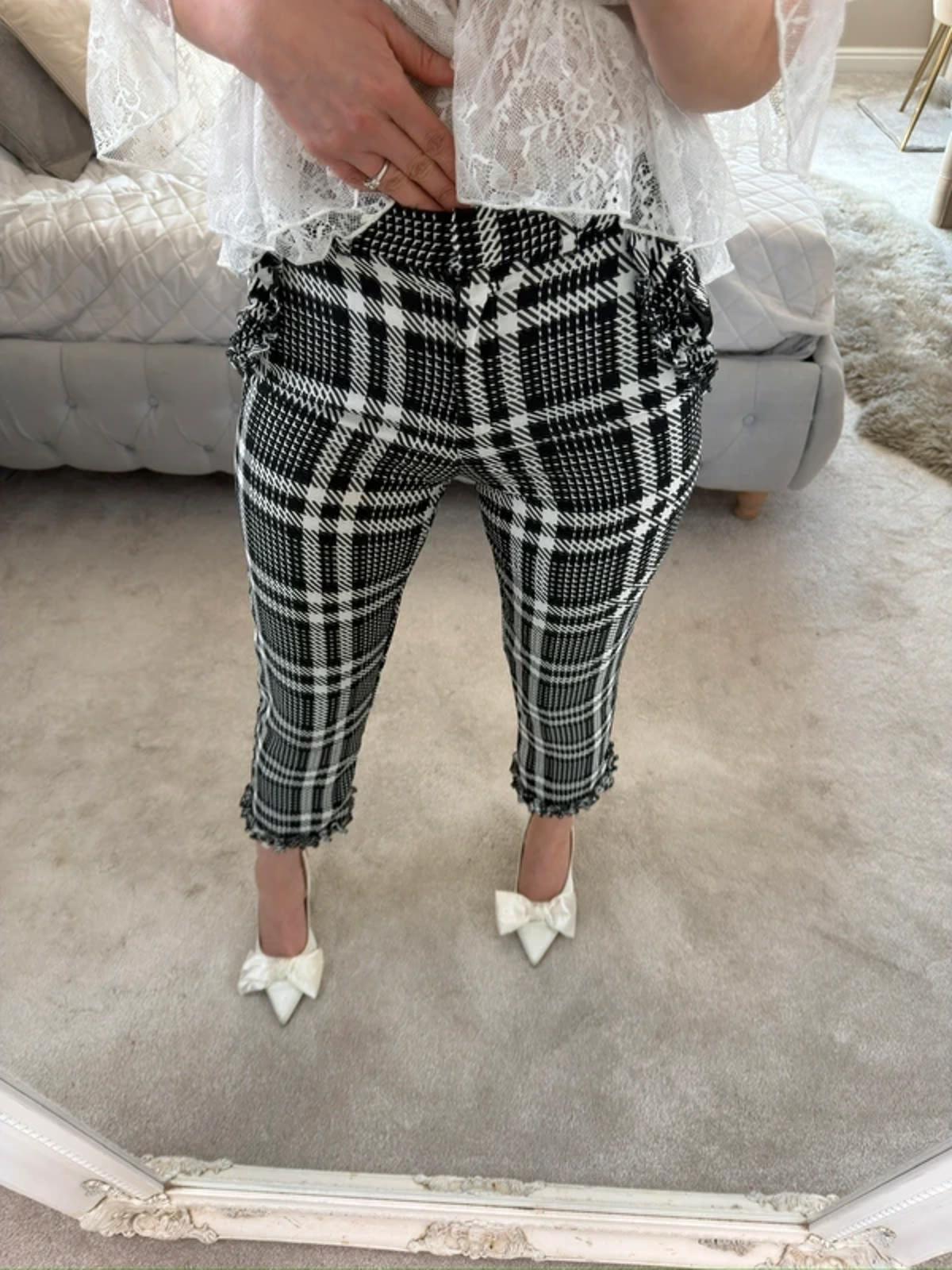 River Island Black & White Check Frill Cropped Trouser 6