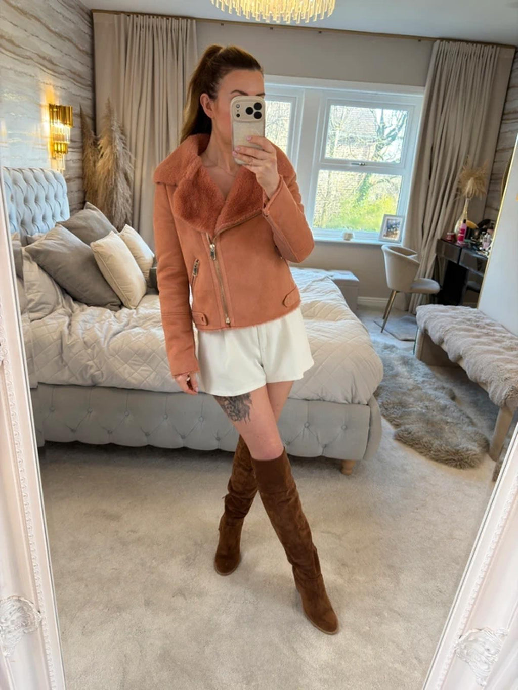 River Island Pink Faux Fur & Suede Biker Jacket 10