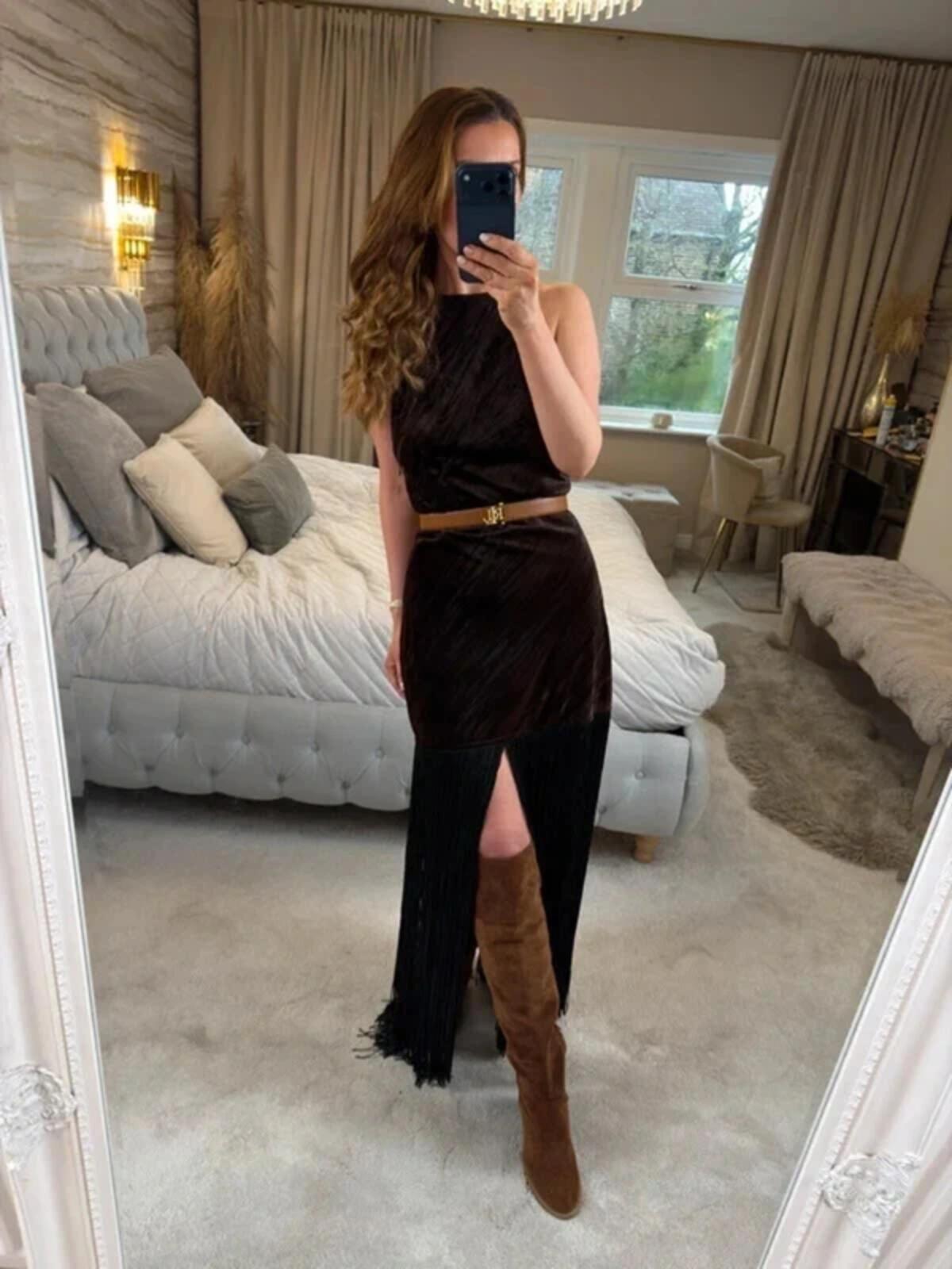 BNWT Brown Velvet Fringe Festival Dress Medium