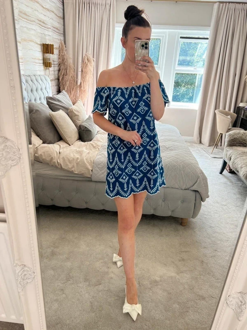 Miss Selfridge Blue & White Broderie Anglaise Mini Dress 10