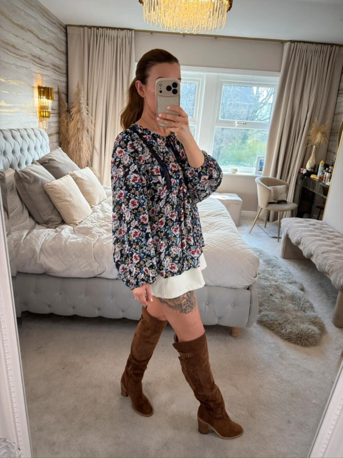 QED London Navy Floral Boho Blouse 10