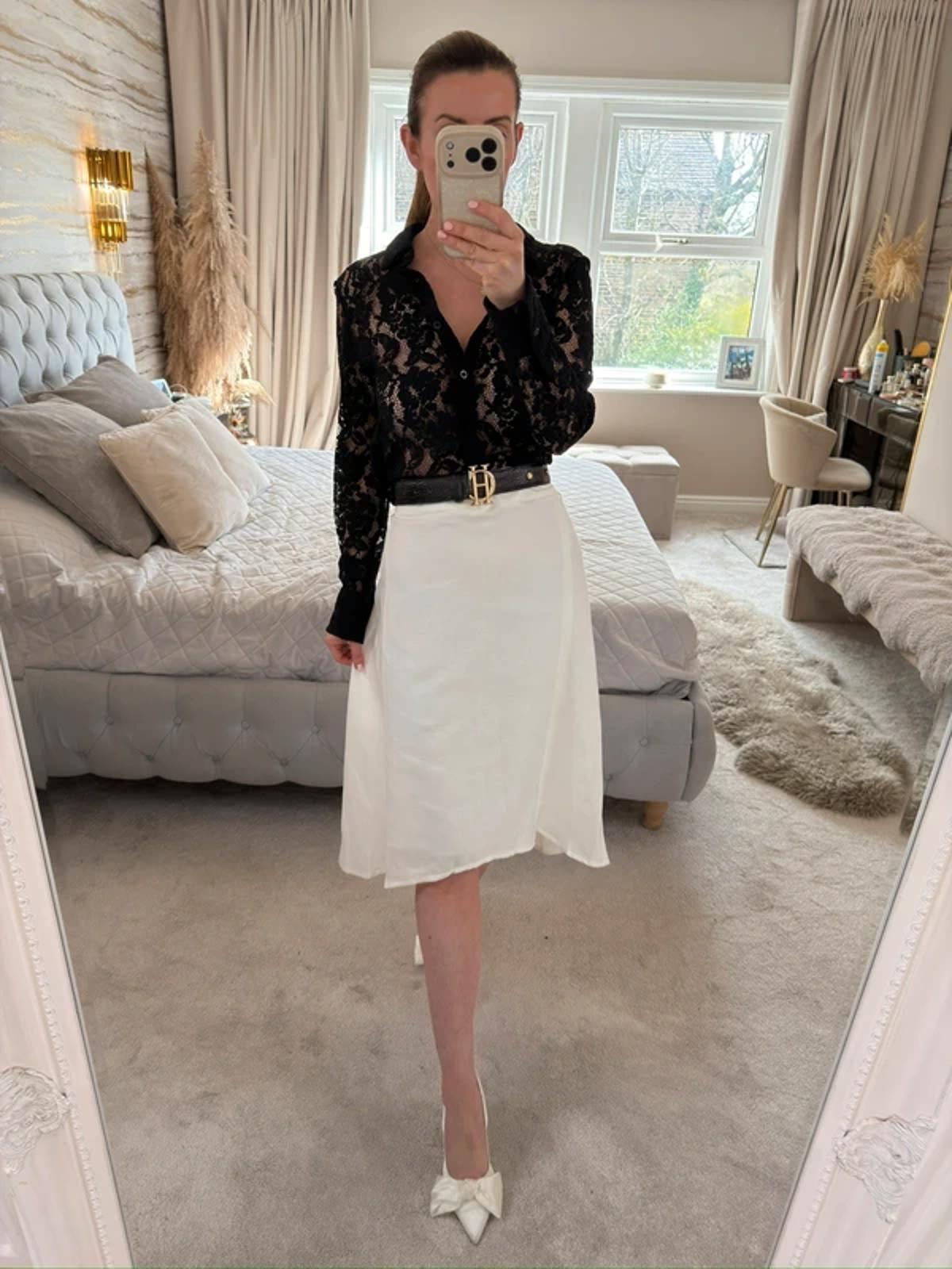 M&S White Linen Blend Dip Hem Midi Skirt 12