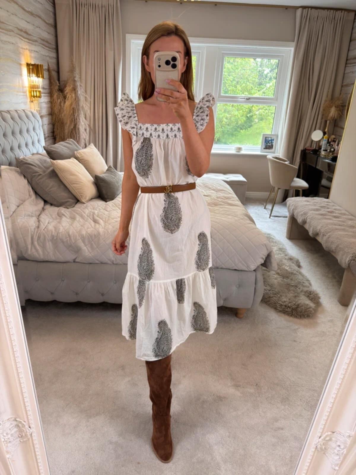 F&F White Paisley Frill Midi Dress 8/10