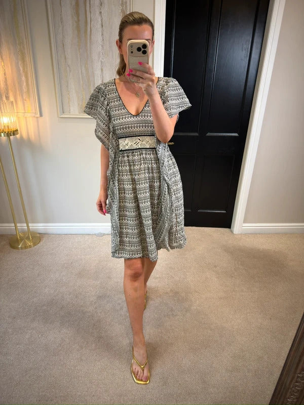 French Connection Cream & Black Boho Dress 12