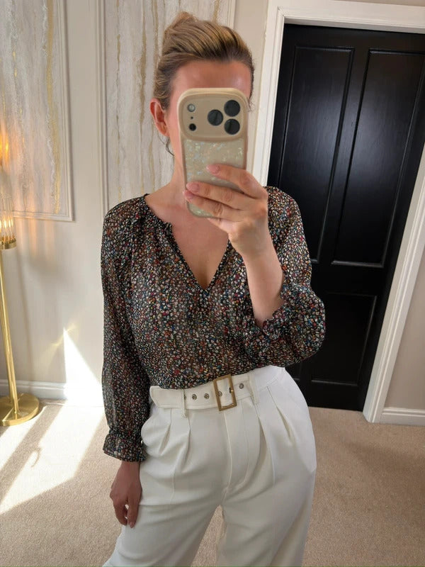 Oliver Bonas Black Multicoloured Floral Sheer Blouse 10