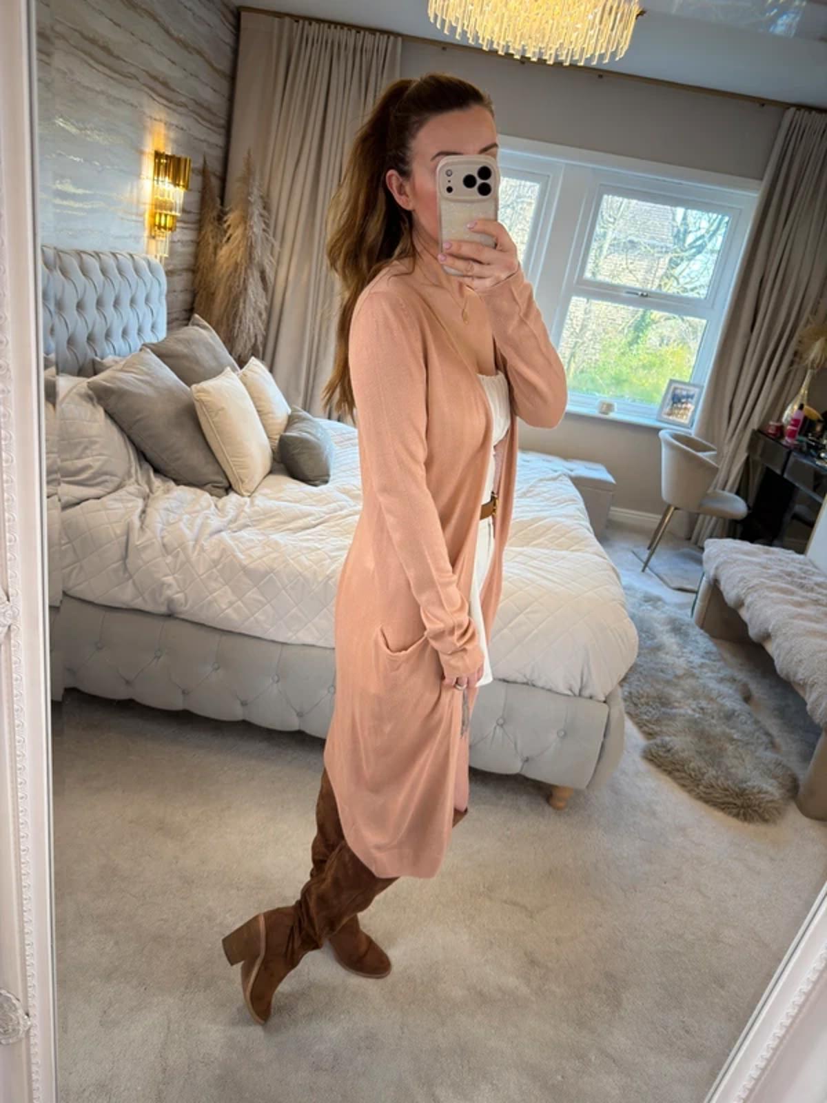 Forever 21 Peachy Pink Longline Cardigan Medium