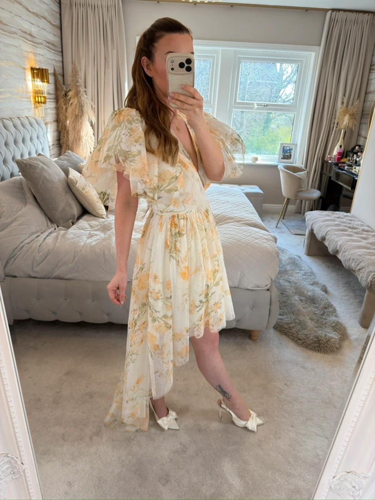 River Island Luxe Yellow Floral Tulle Dip Hem Dress 12