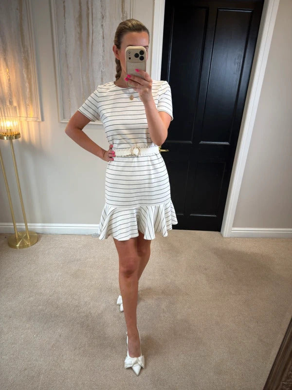 Vila White & Black Stripe Mini Dress Small