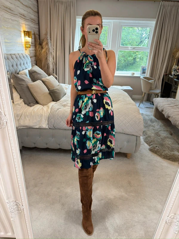 M&S Navy Floral Tassel Beach Sundress 8