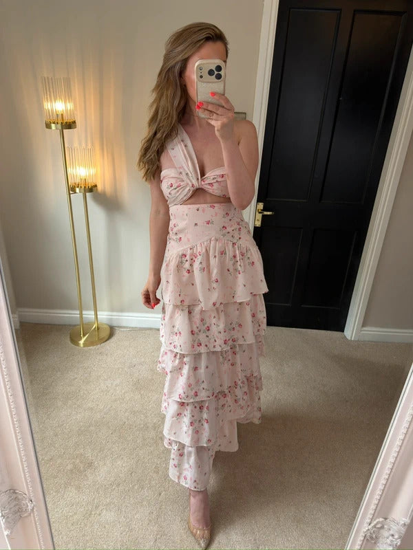 Anne Louise Boutique Touch of Rose Pink Floral Tiered Maxi 8