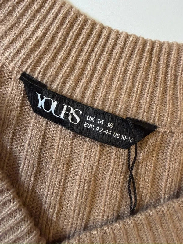 Yours Brown Ribbed Sleeveless Jumper 14/16