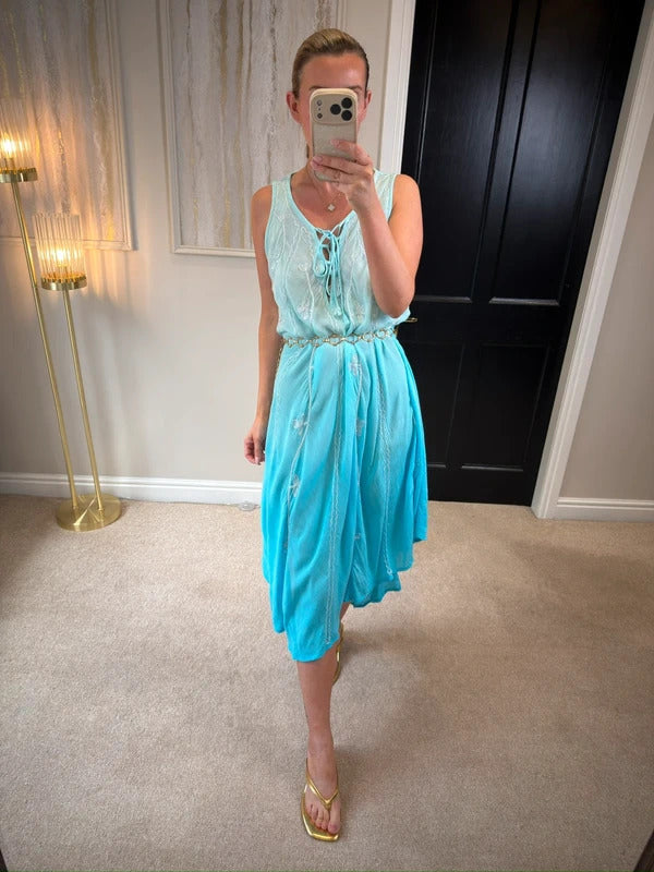 Boutique Blue Boho Midi Dress One Size