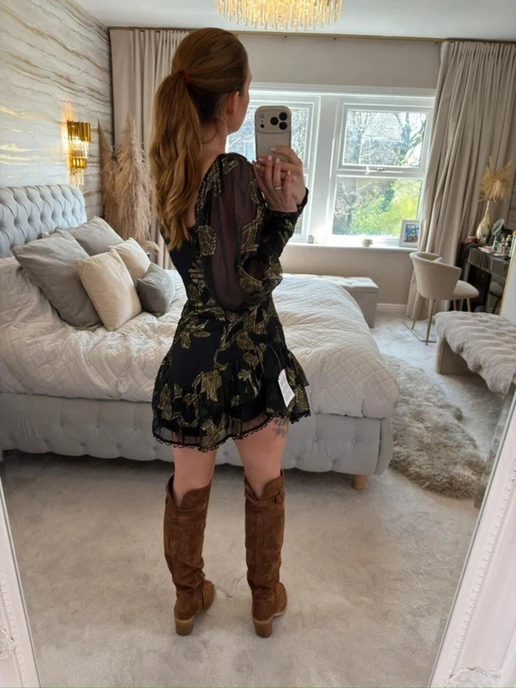 BNWT Black & Gold Frill Boho Mini Dress Petite 6