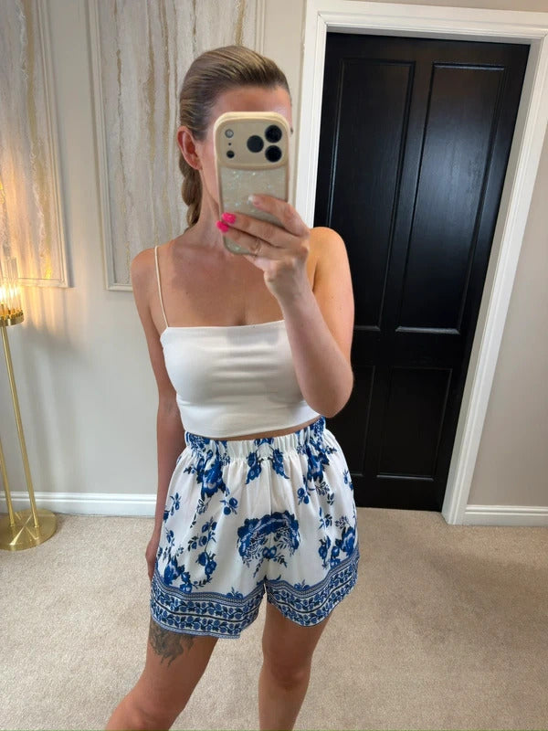 SHEIN Blue & White Porcelain Shorts Small