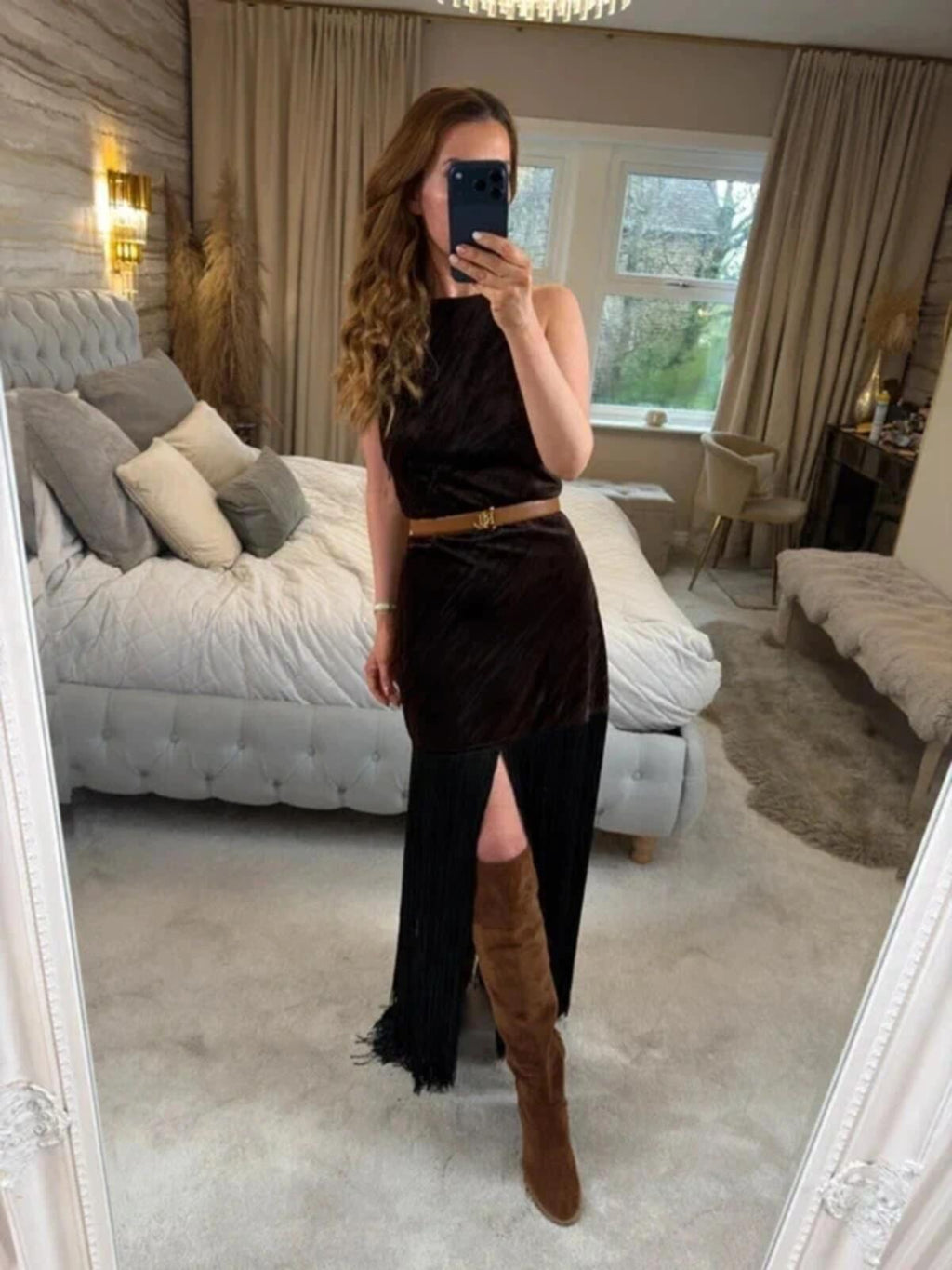 BNWT Brown Velvet Fringe Festival Dress Medium