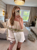 Celia Dragouni Cream Boho Tassel Blouse