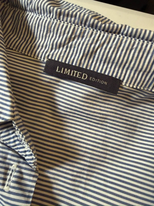 M&S Limited Edition Blue & White Stripe Frill Shirt Size 14