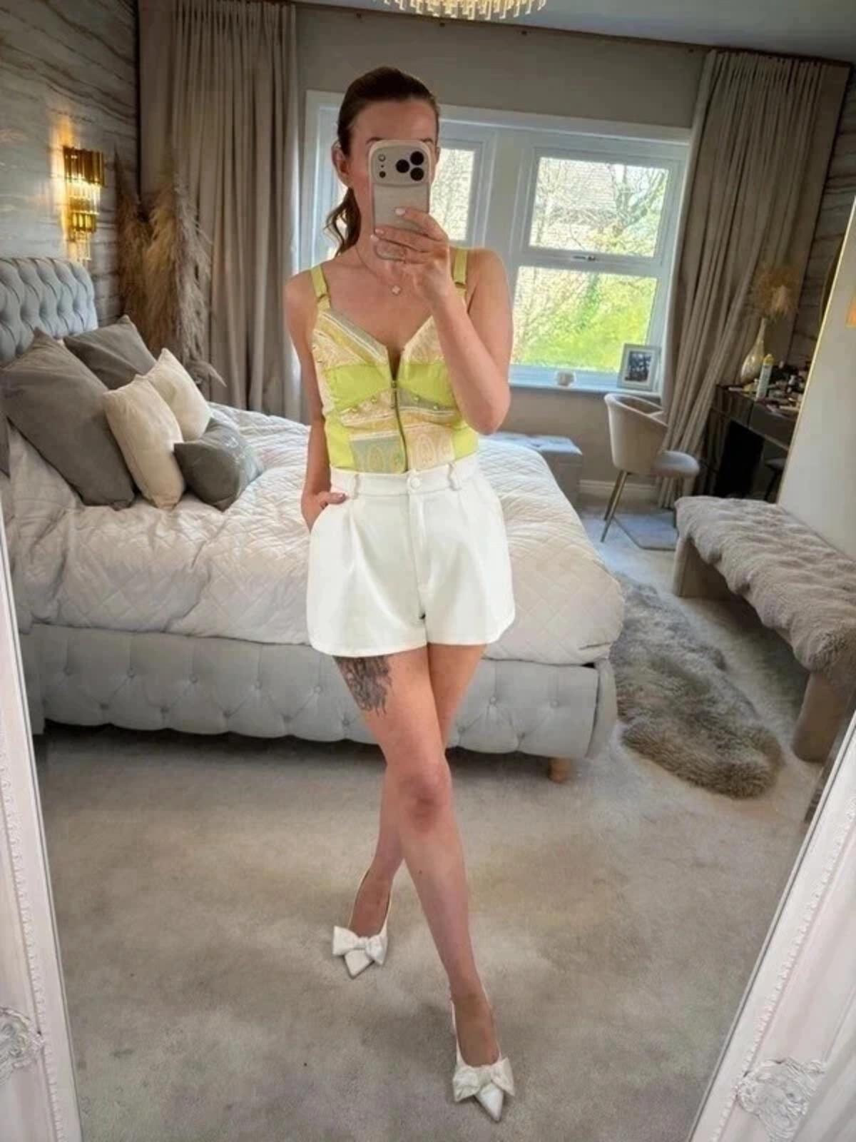 Vintage Bleu D’Azur Lime Green Embellished Blouse Medium