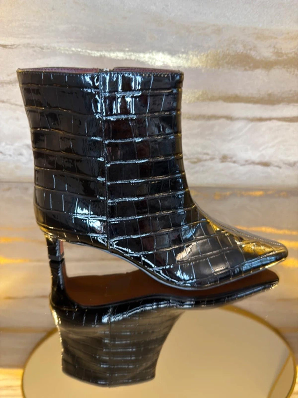 River Island Black Patent Croc Ankle Boots 4