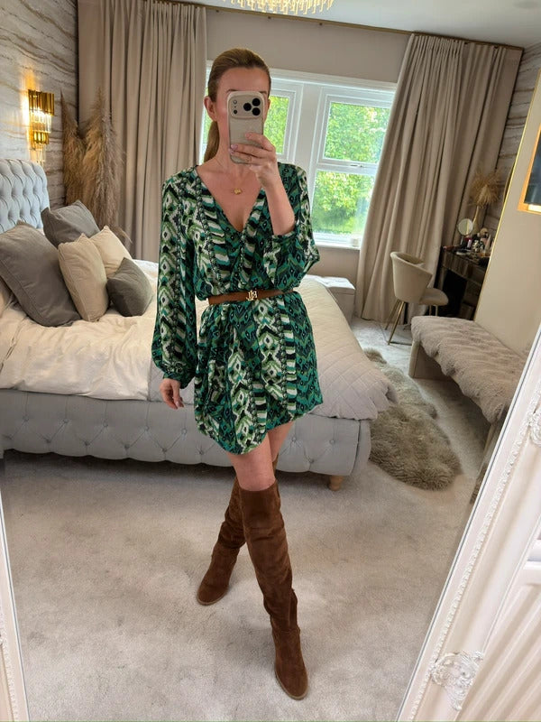 Zara Green Tie Side Mini Dress Small