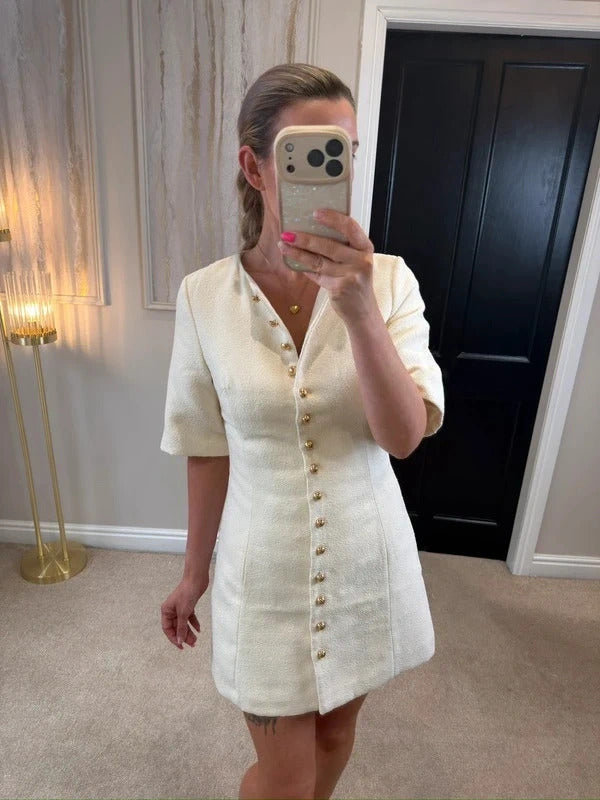 H&M Cream Tweed Effect Mini Dress XS