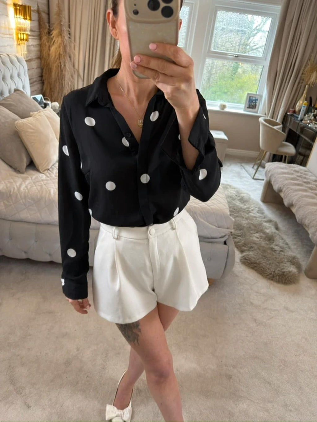 New Look Black & White Polka Dot Shirt 8