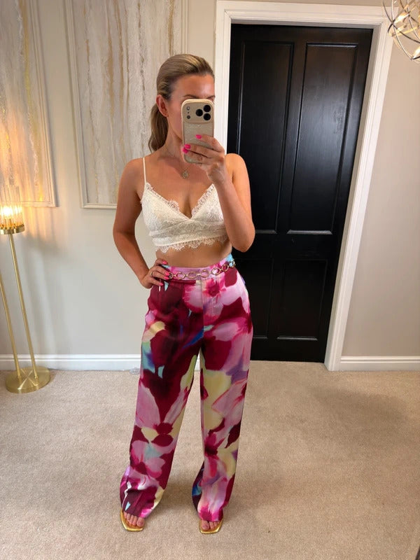 Zara Multicoloured Satin Wide Leg Trousers Small