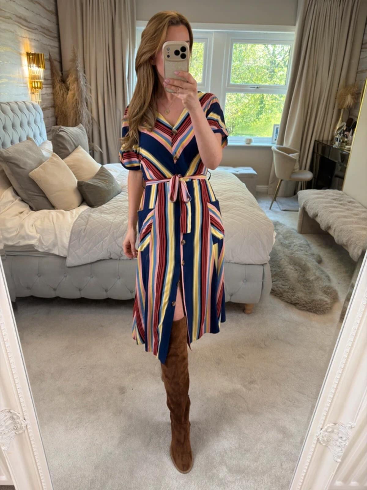Warehouse Multicoloured Belted Midi Shirt Dress 10