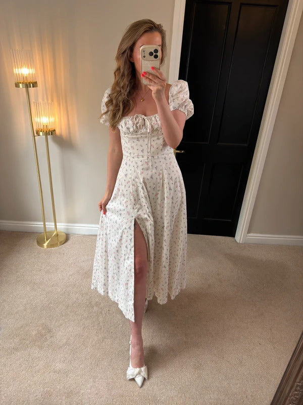 BNWT House of CB Tallulah White Floral Puff Sleeve Midi Dress