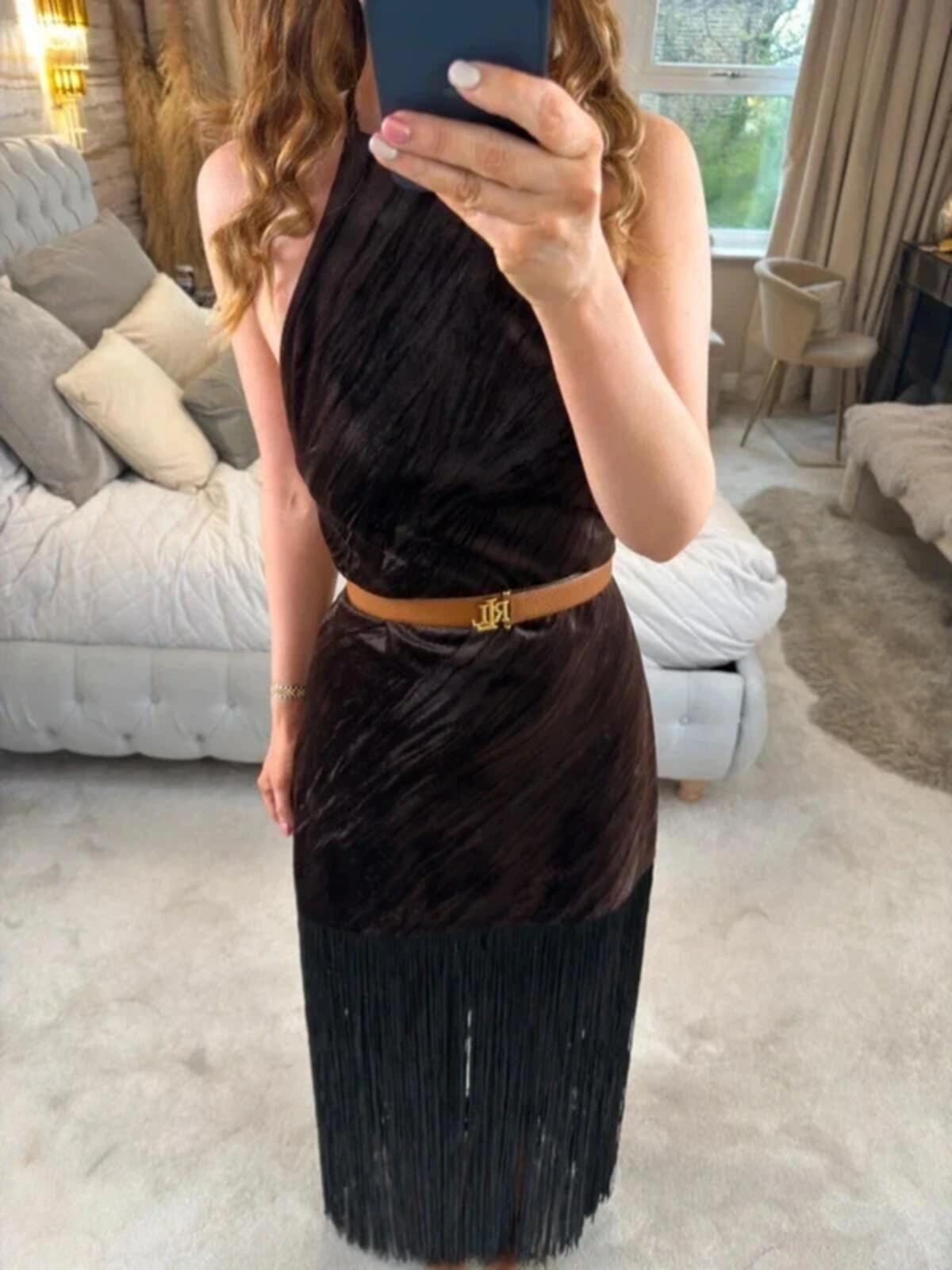 BNWT Brown Velvet Fringe Festival Dress Medium
