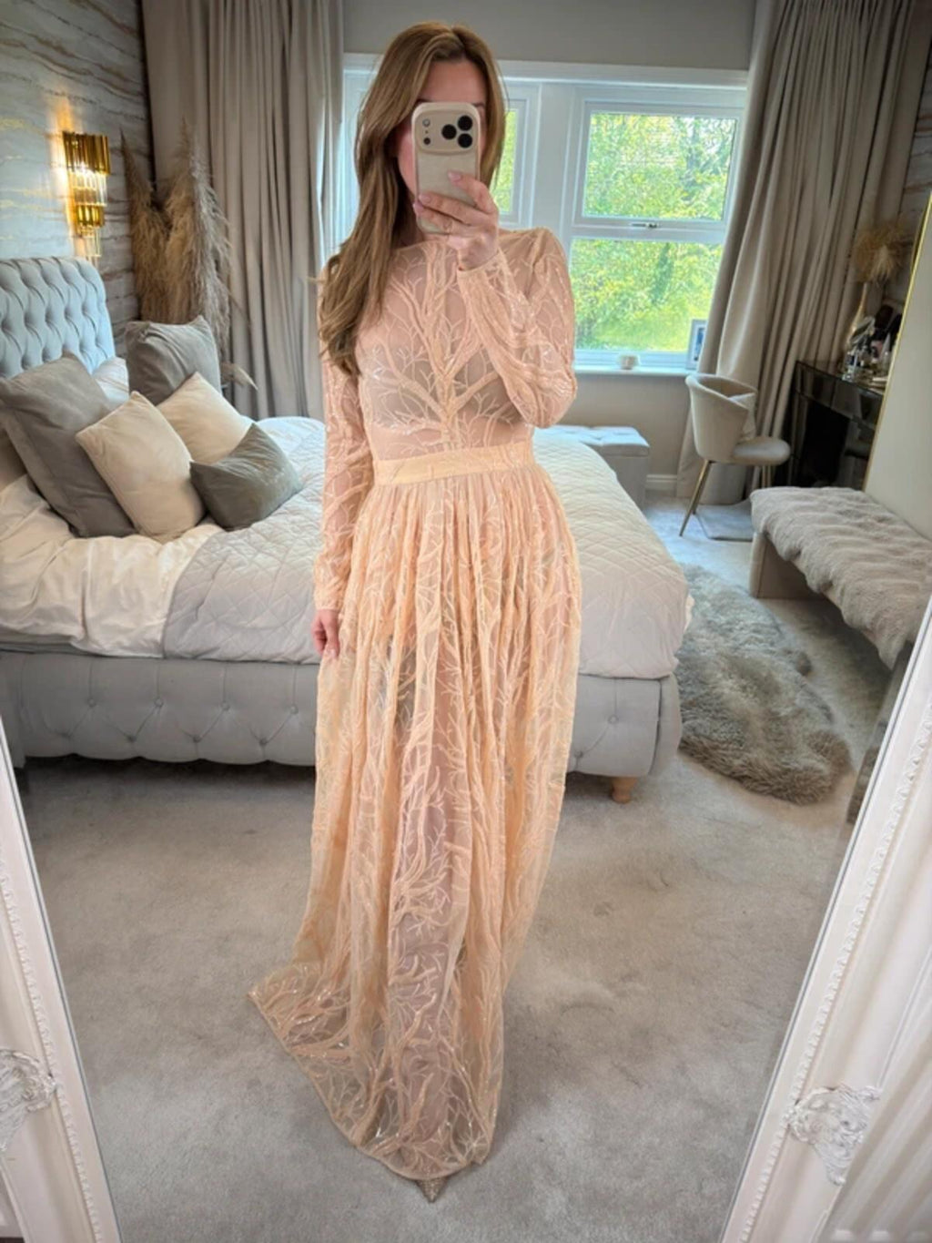 House of CB Lucya Nude Sheer Evening Dress XS