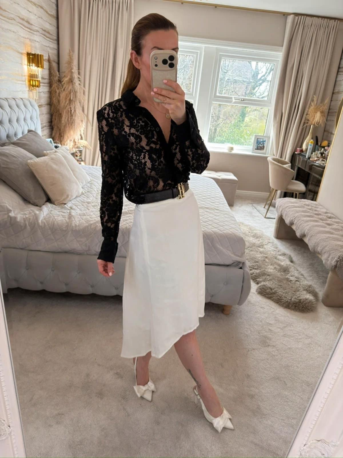 M&S White Linen Blend Dip Hem Midi Skirt 12