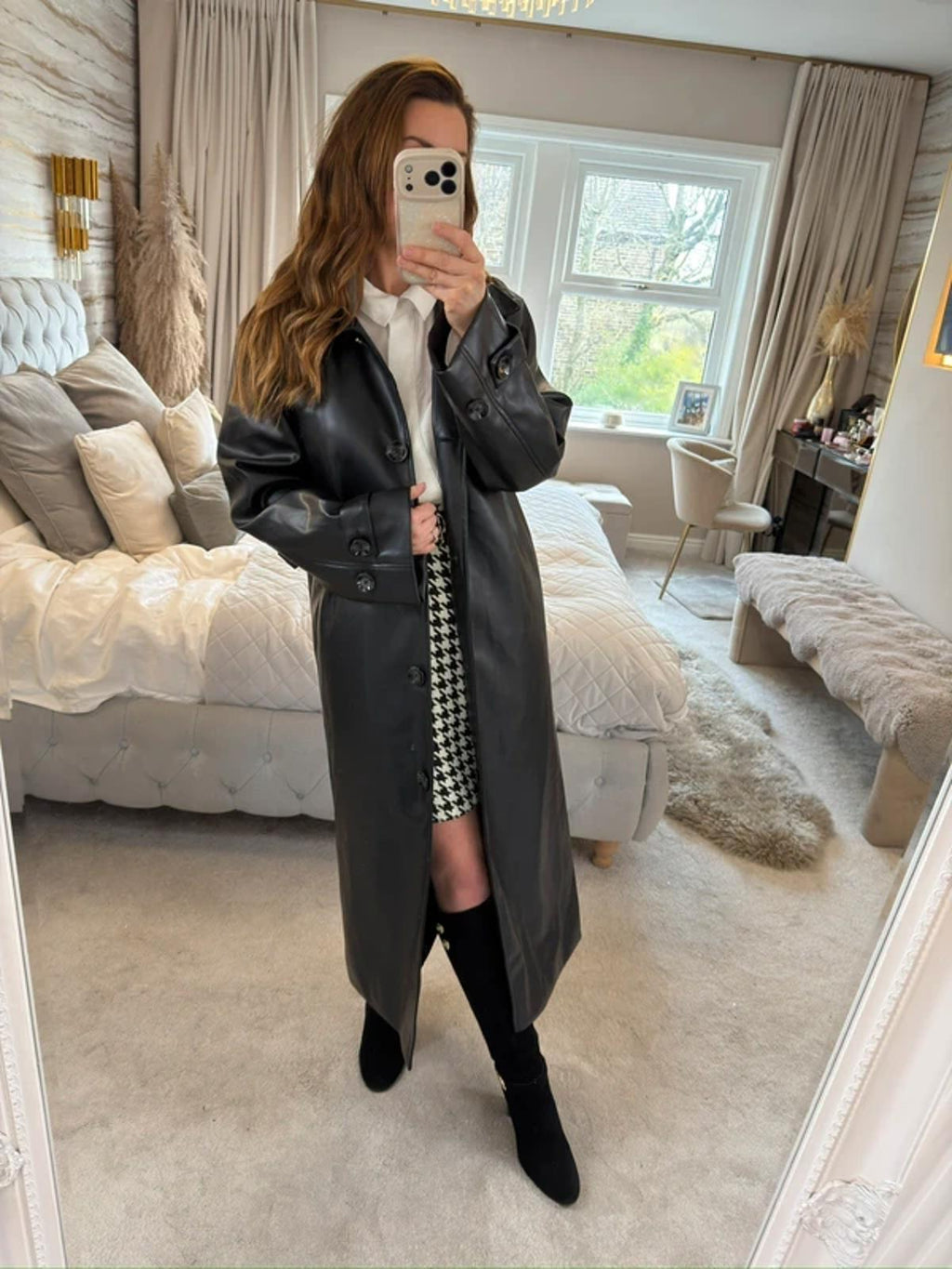 NA-KD Black PU Oversized Trench Coat 6-10