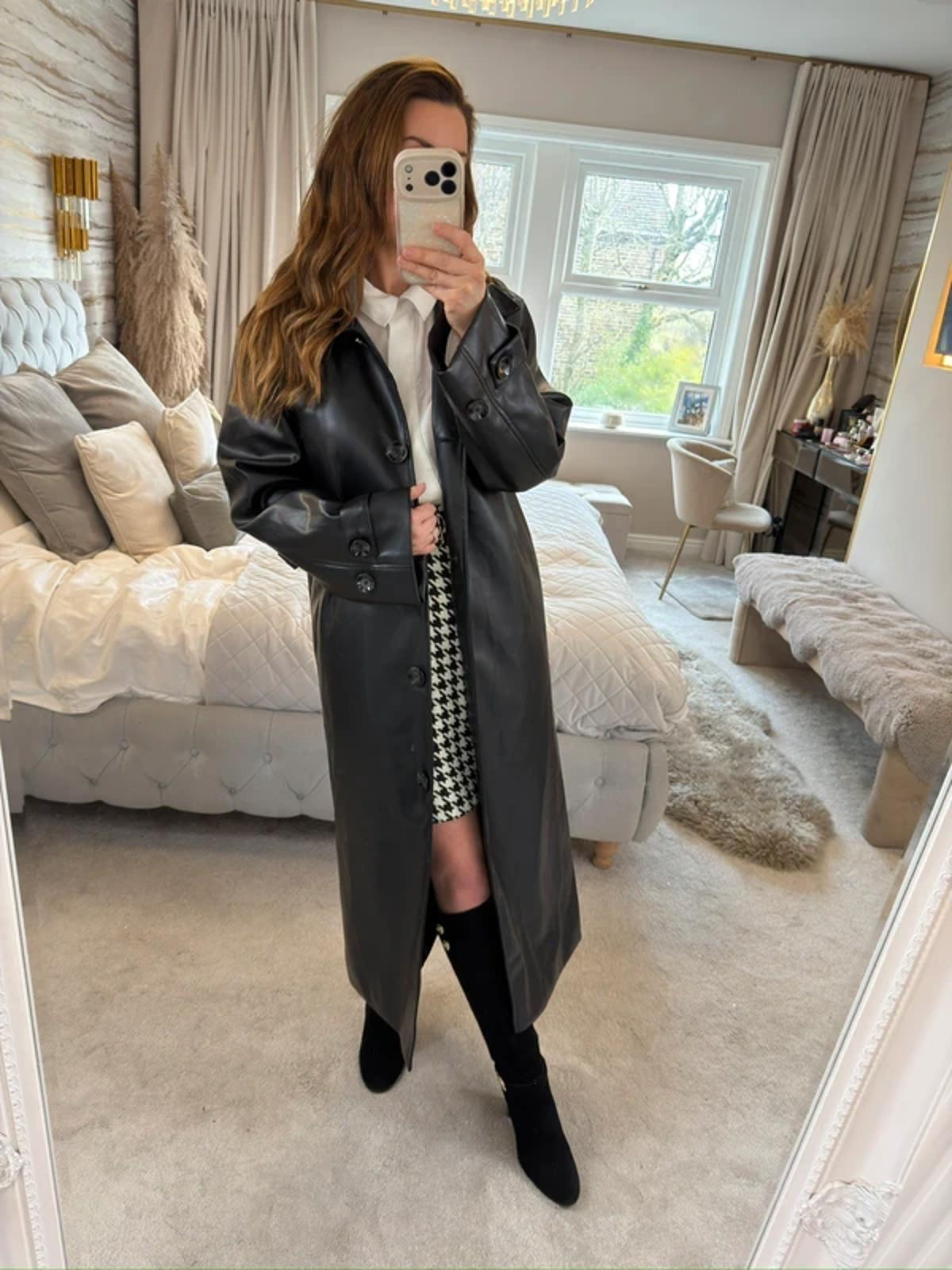 NA-KD Black PU Oversized Trench Coat 6-10
