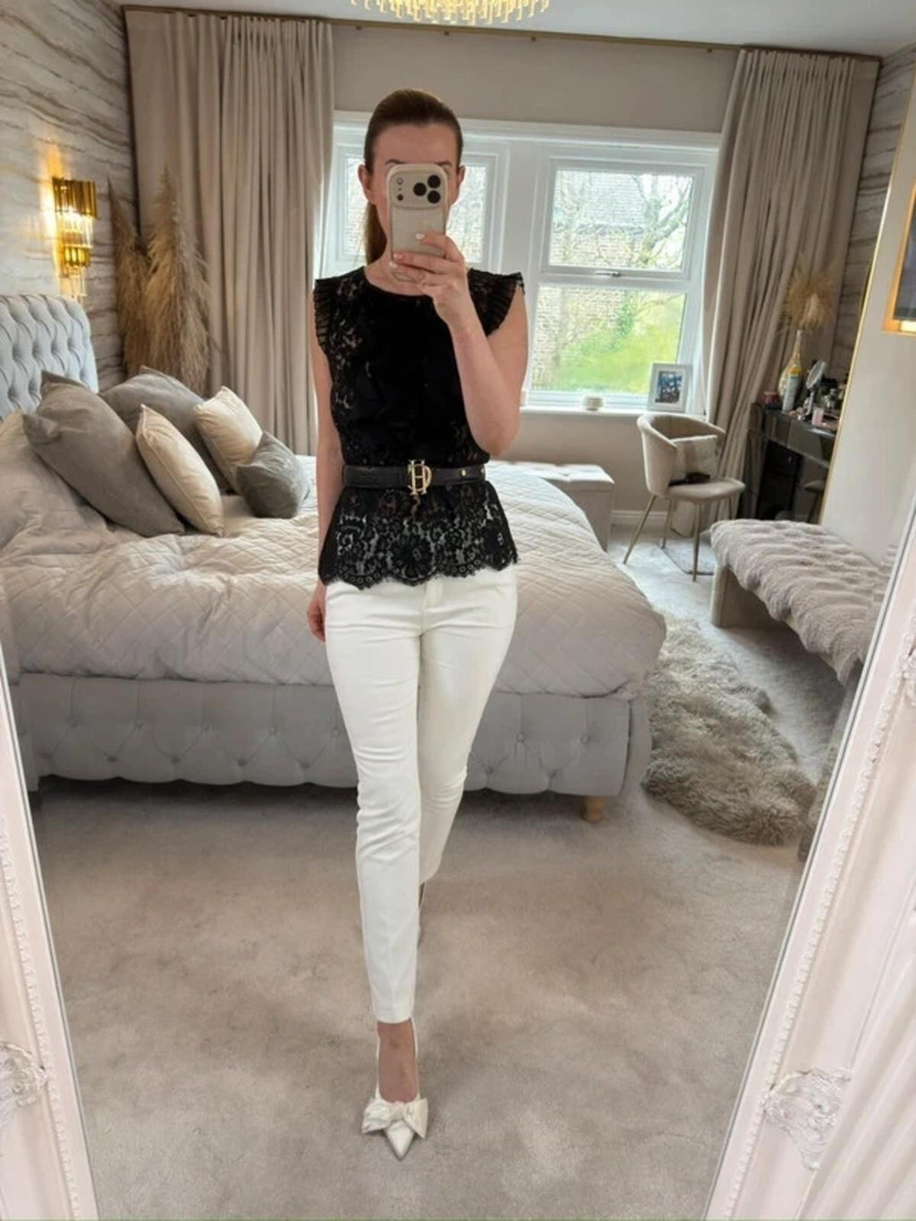 Eci New York Black Lace Frill Blouse 6
