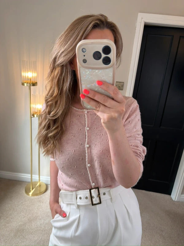 Vintage Inspired Lindy Bop Pink Pearl Button Cardigan XL