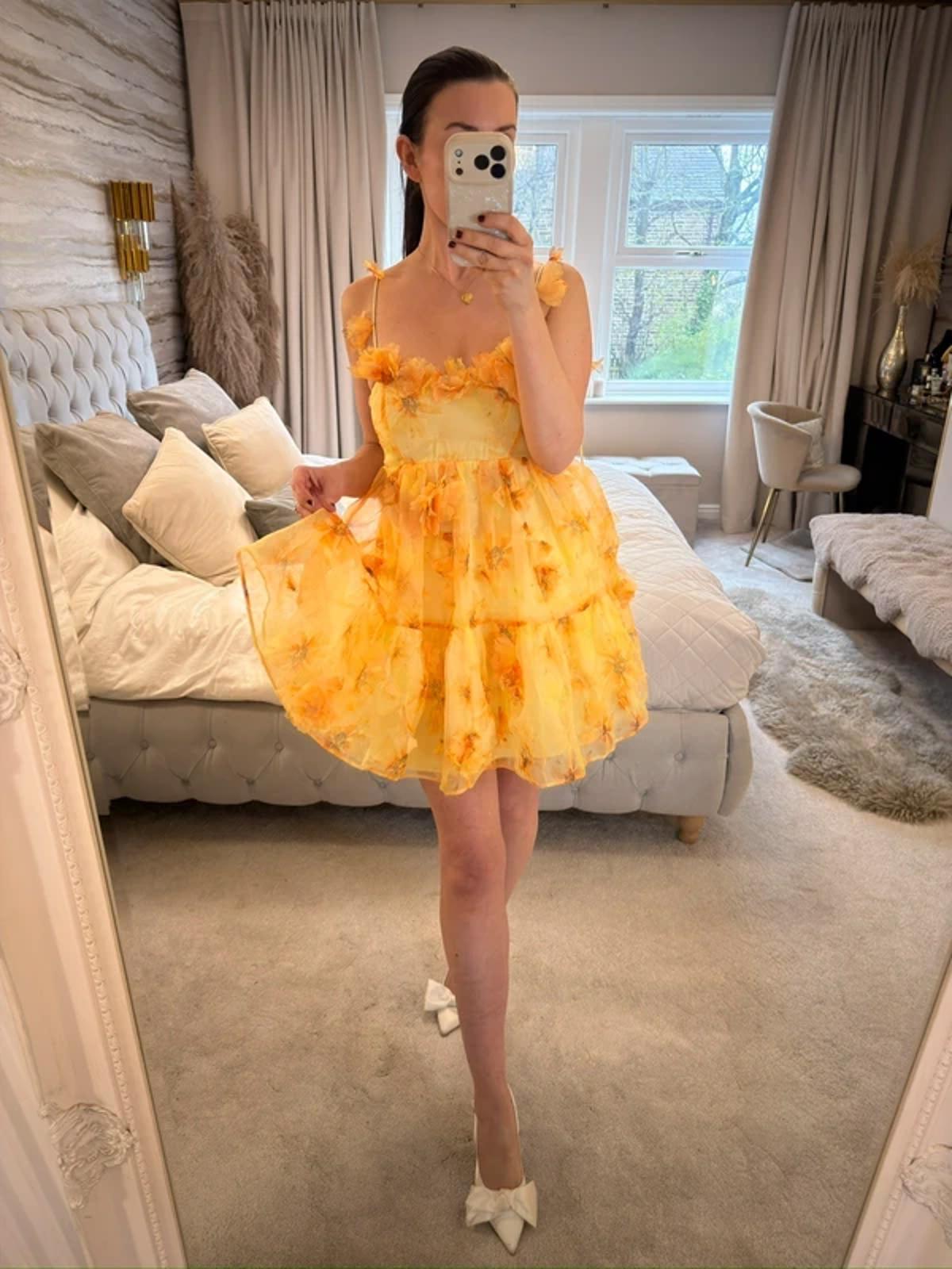 BNWT River Island Yellow 3D Floral Dress 6