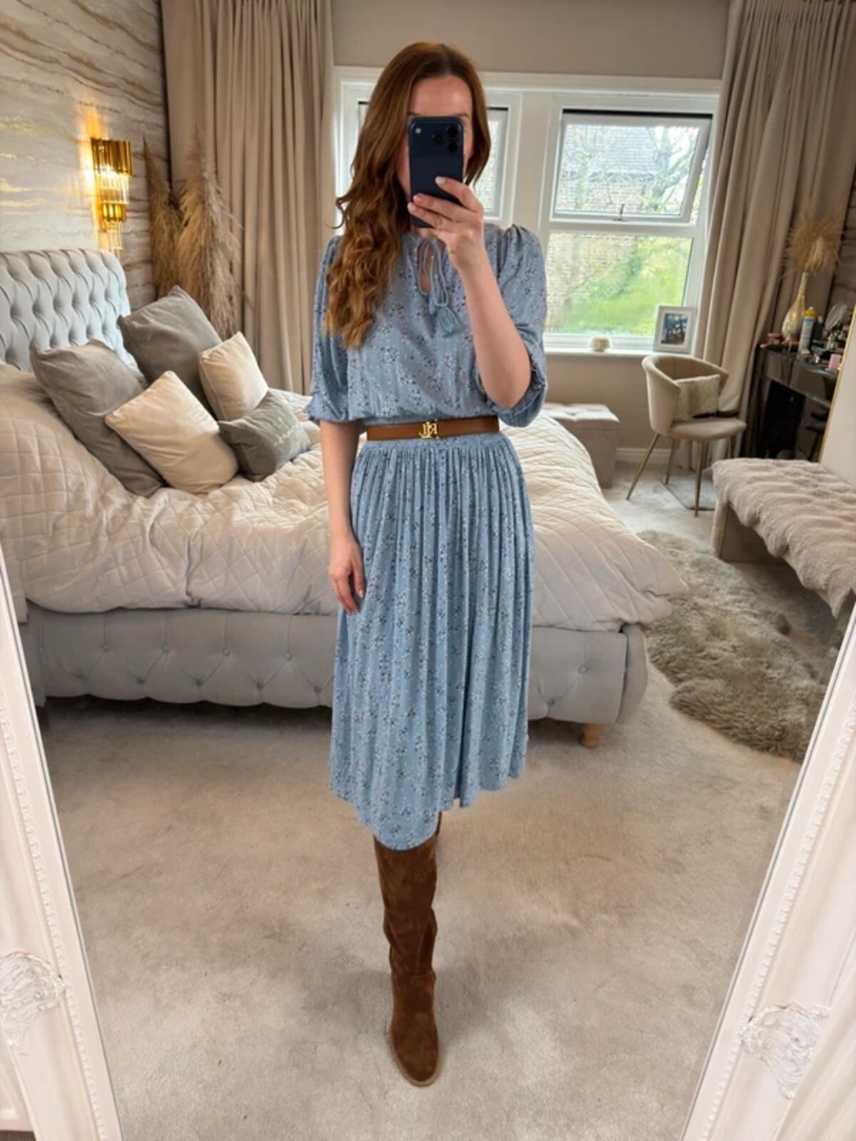 M&S Blue Floral Tassel Midi Dress 16