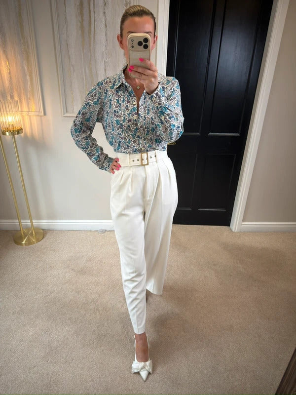 Boden Blue Floral Leaf Shirt 14