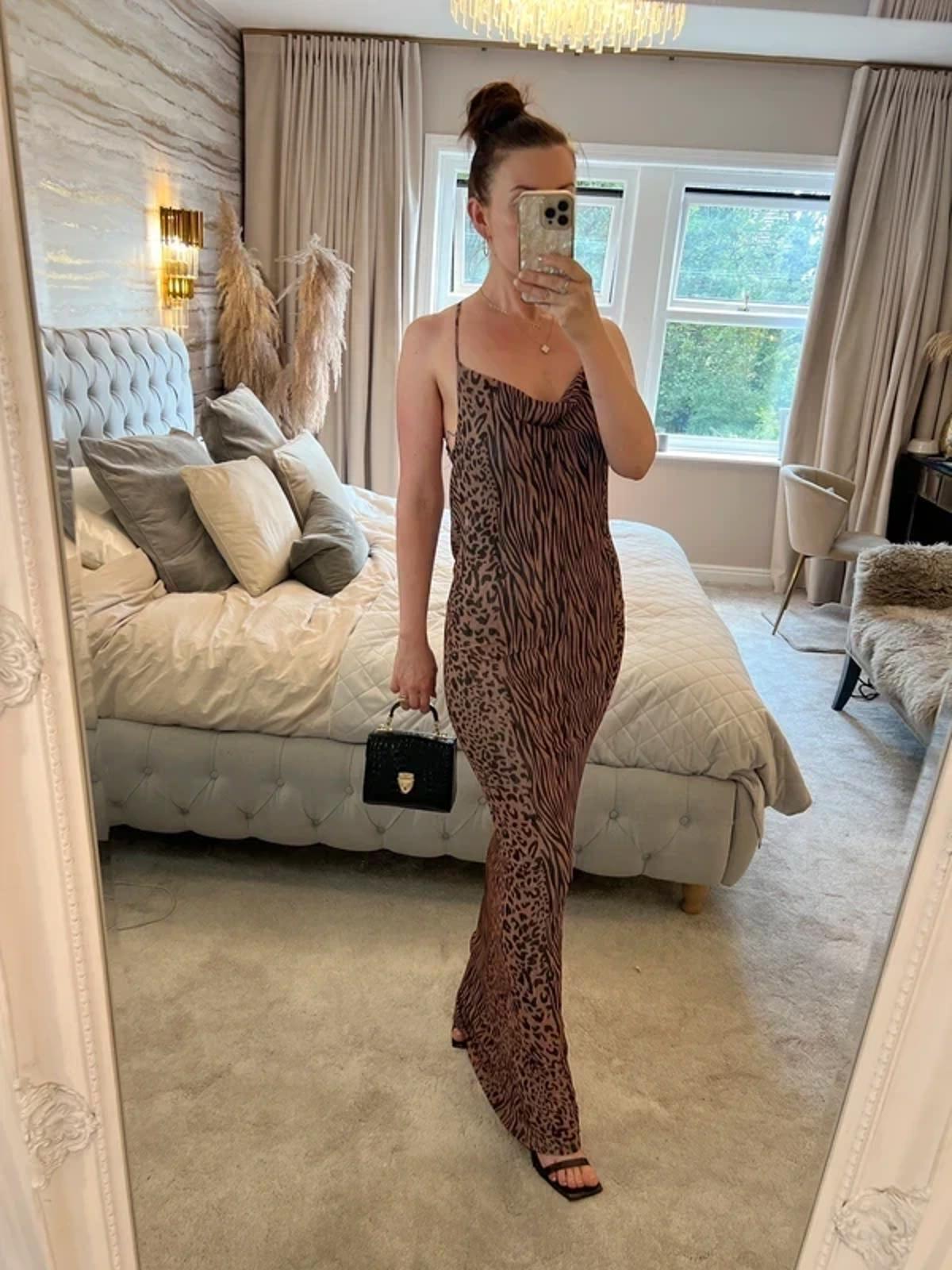 Sorelle Low Back Animal Print Maxi Dress XS