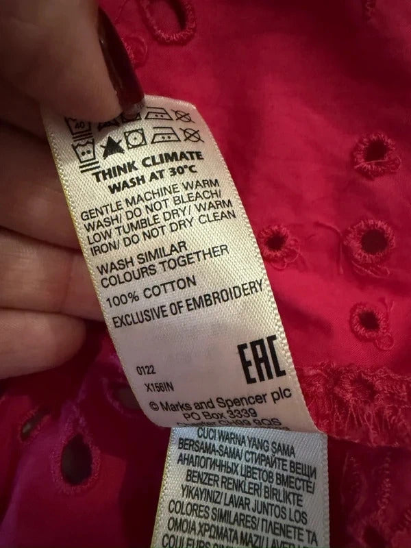 M&S Pink Broderie Anglaise Midi Dress 14