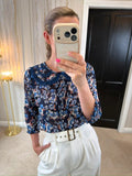 River Island Semi Sheer Blue Floral Lace Collared Blouse 12