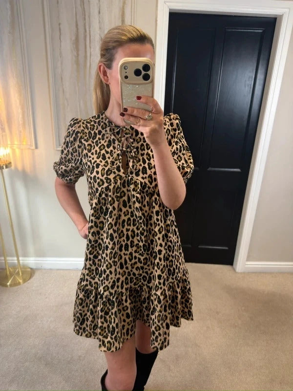 Primark Brown Animal Print Smock Dress Small